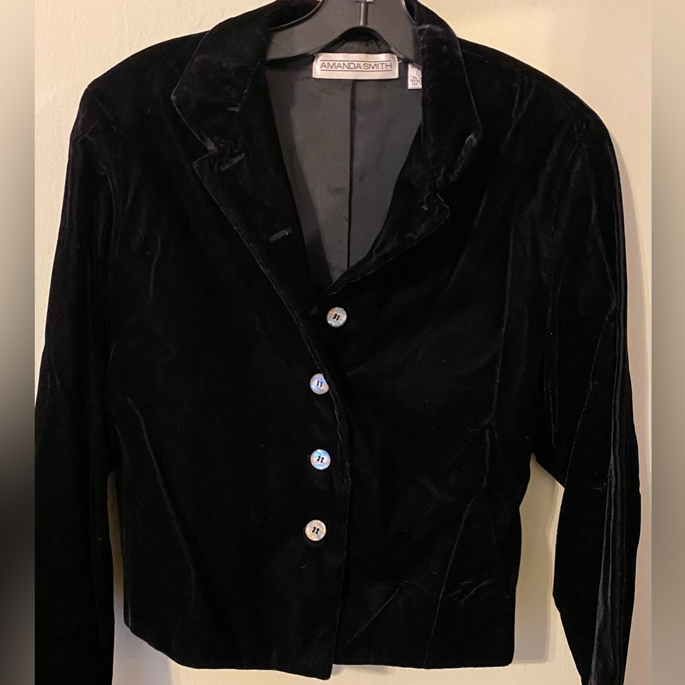 Amanda Smith Midnight Black Velvet Blazer/ Top Mandurian Collar size 10